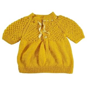 🟢K1001 * Handmade Knit Baby Pullover Sweater Yellow Size Unknown